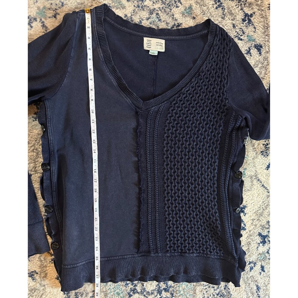 Anthropologie Saturday Sunday Arcana Navy Blue Side Button Sweater Cableknit L - Picture 8 of 12